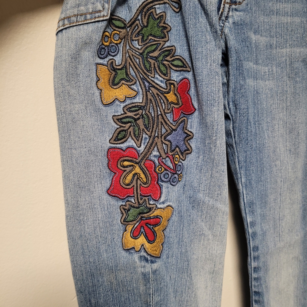 Flare Jeans Embroidery Rose 29 Hippie Peasant Western Boho Festival Country Y2K